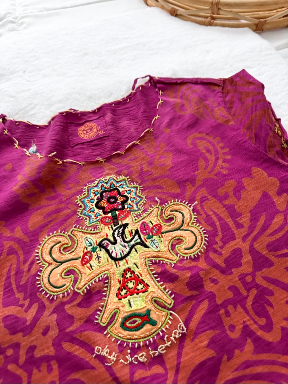 Double D Ranch Embroidered Western Top XL Boho Southwestern Pink - Picture 5 of 12